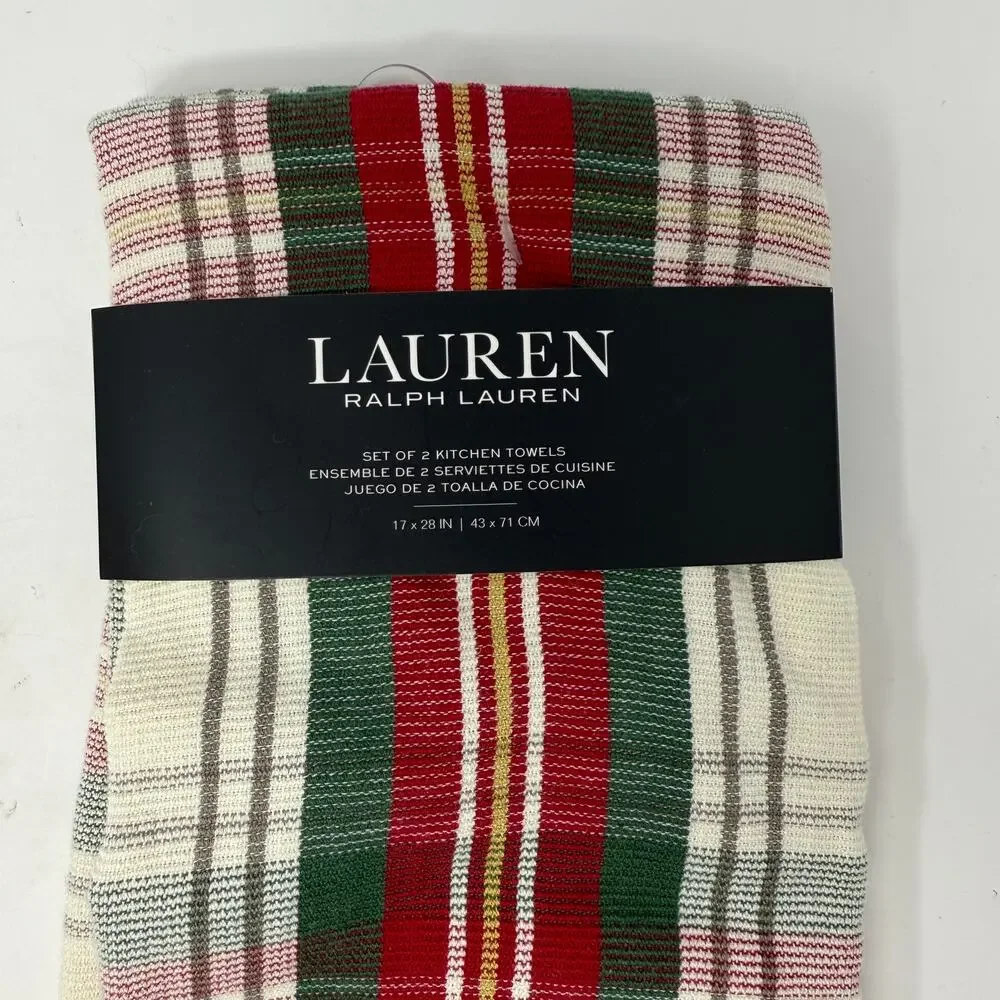 NWT Lauren Ralph Lauren Holiday Plaid Kitchen Set Mini Mitt & 2 Towels Christmas